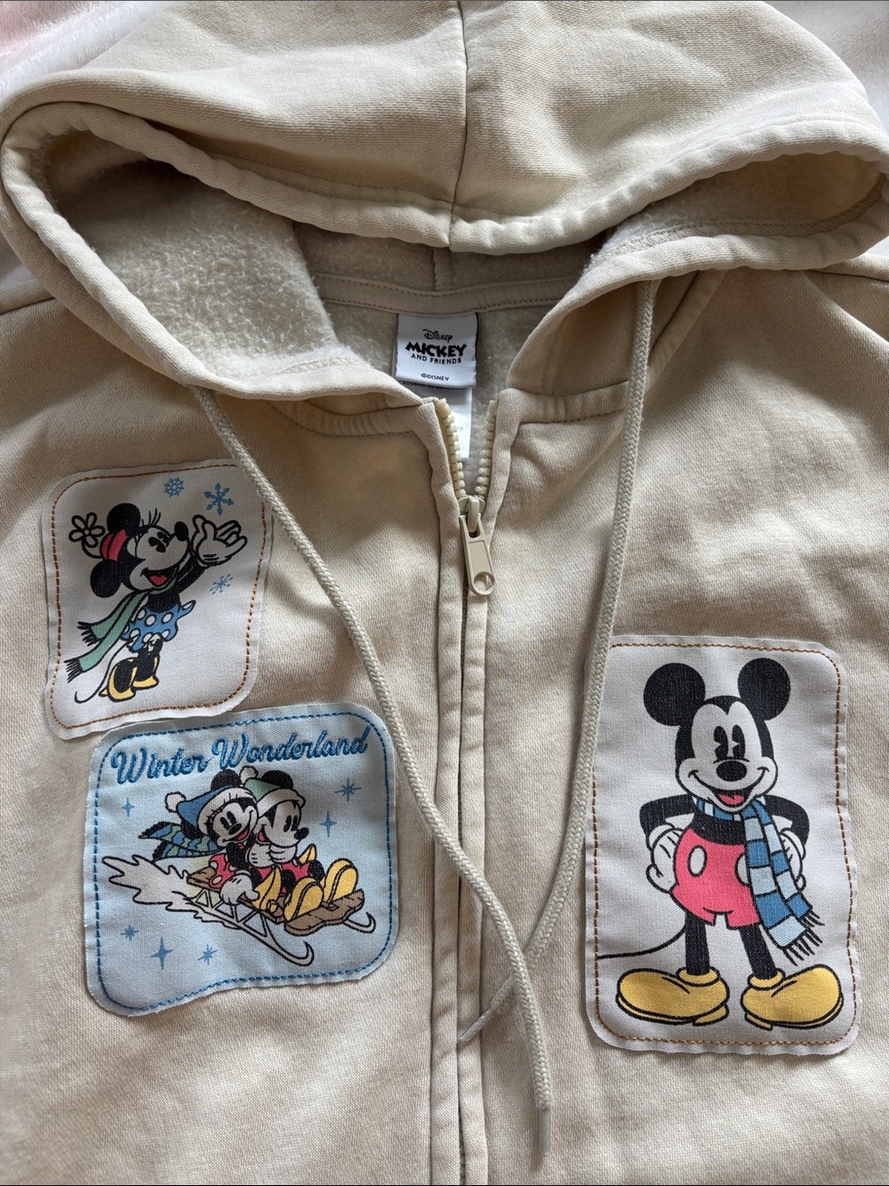 Disney Beige Mickey & Friends Patch Zip Hoodie